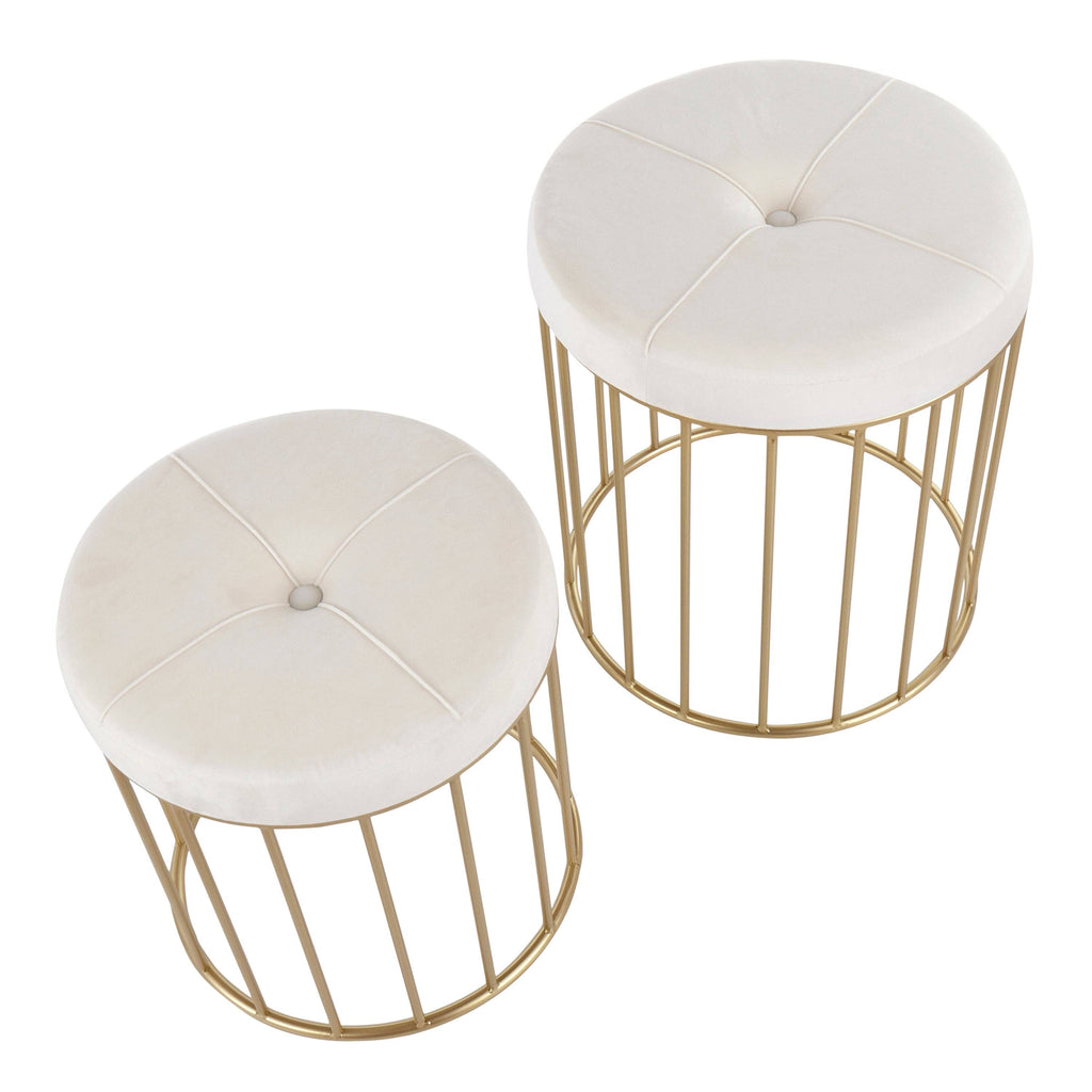 Gold Metal Pink Velvet Nesting Ottoman Set G4828
