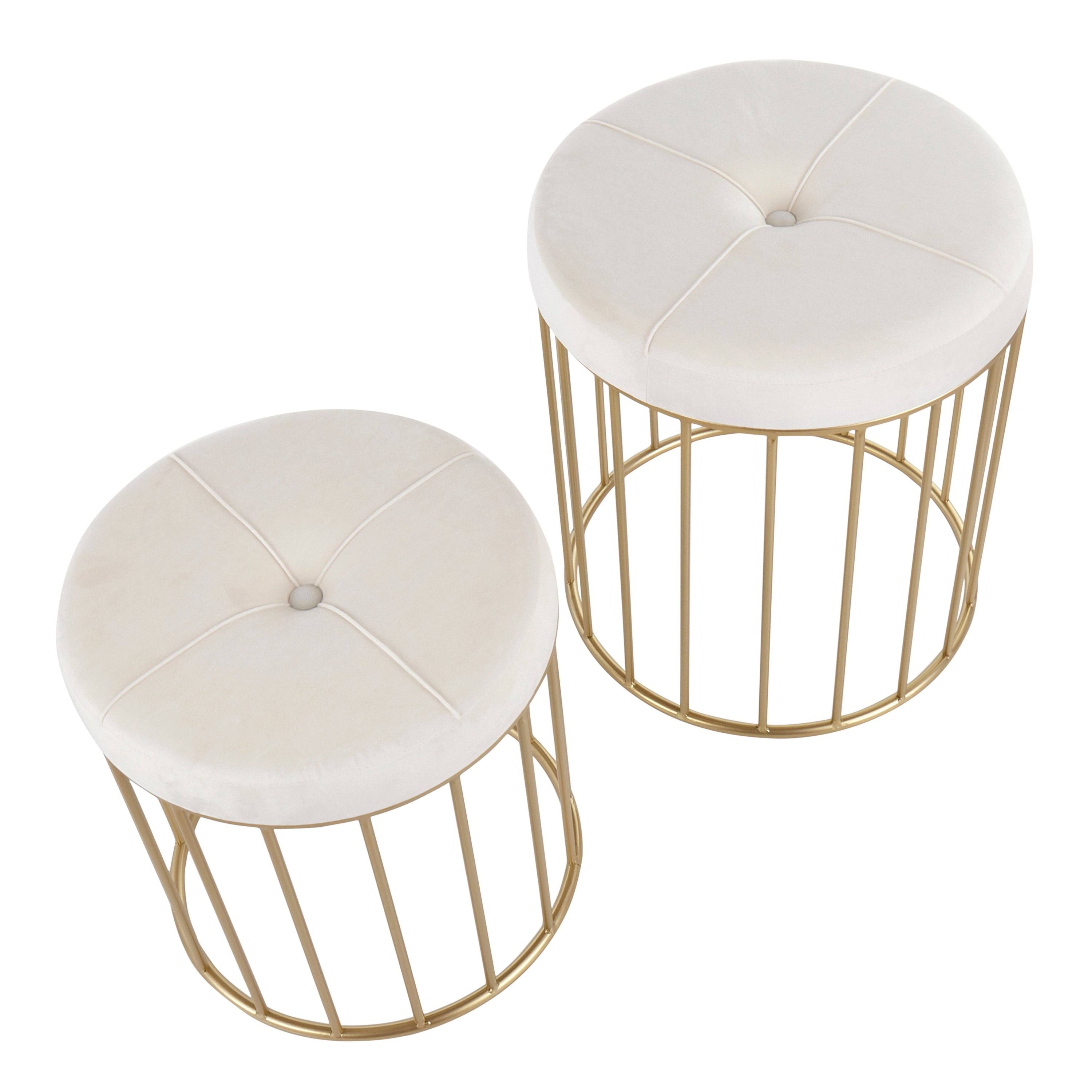 Gold Metal Pink Velvet Nesting Ottoman Set G4828