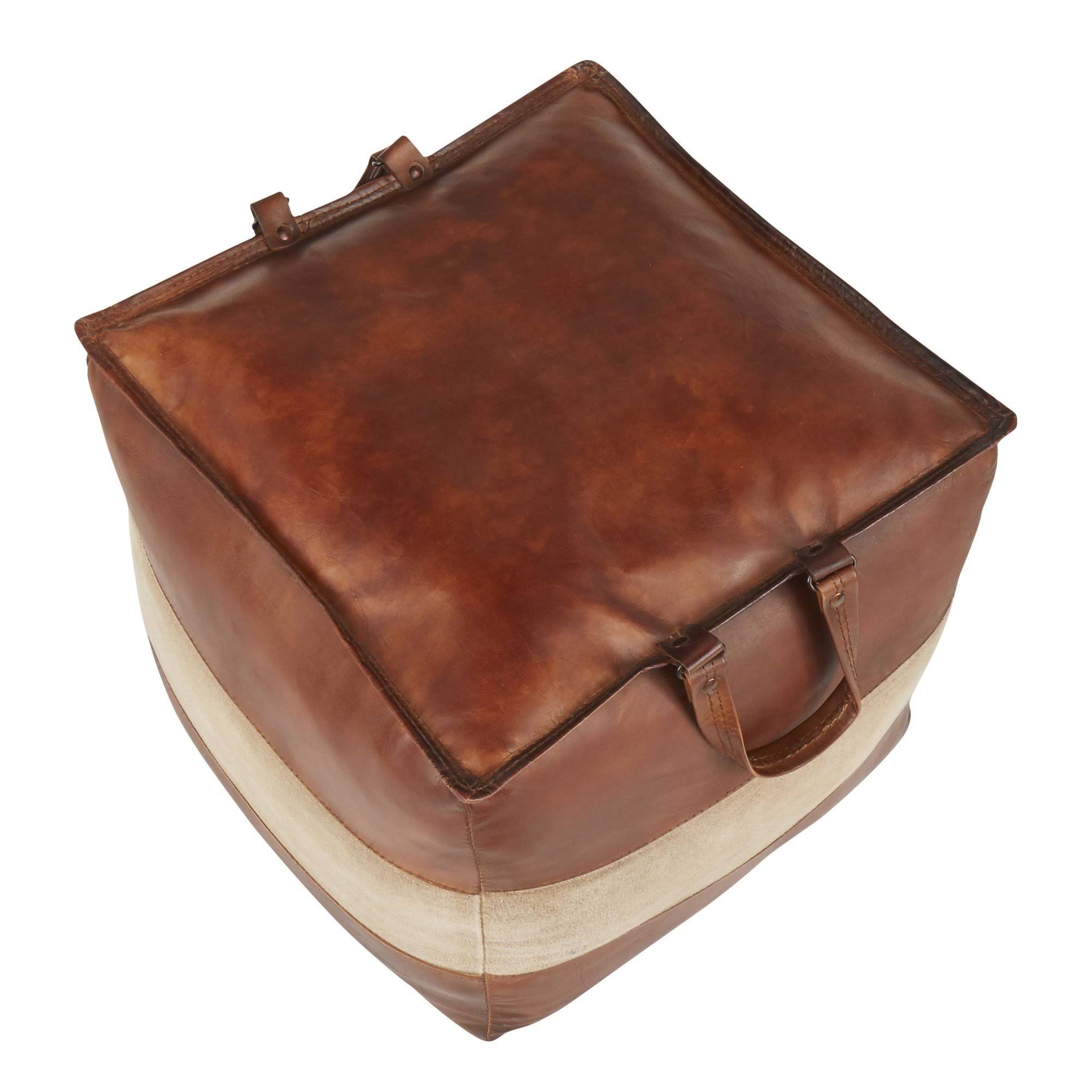 Espresso Leather Tan Canvas Pouf C56266