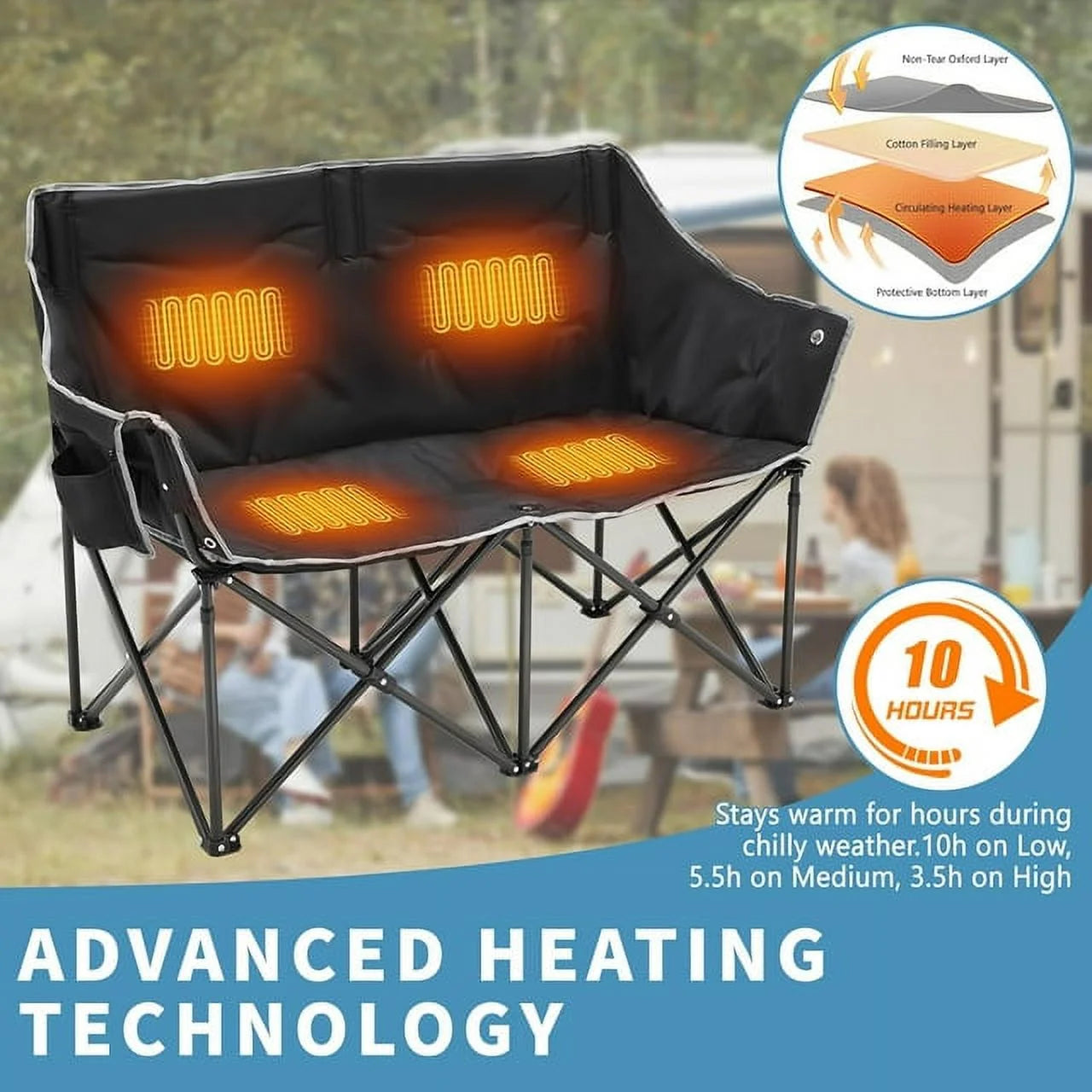 Heated Double Folding Camping Chair Z860297