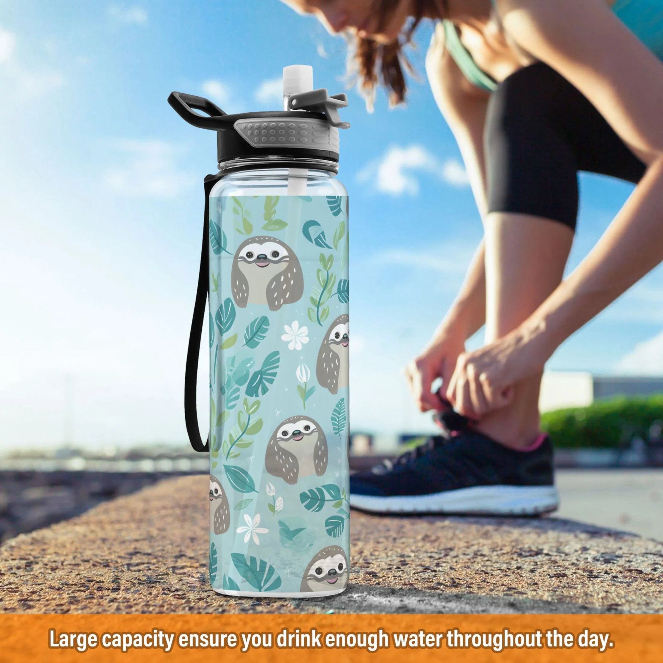 32oz Tritan Leakproof Clear Sports Water Bottle with Straw I4451
