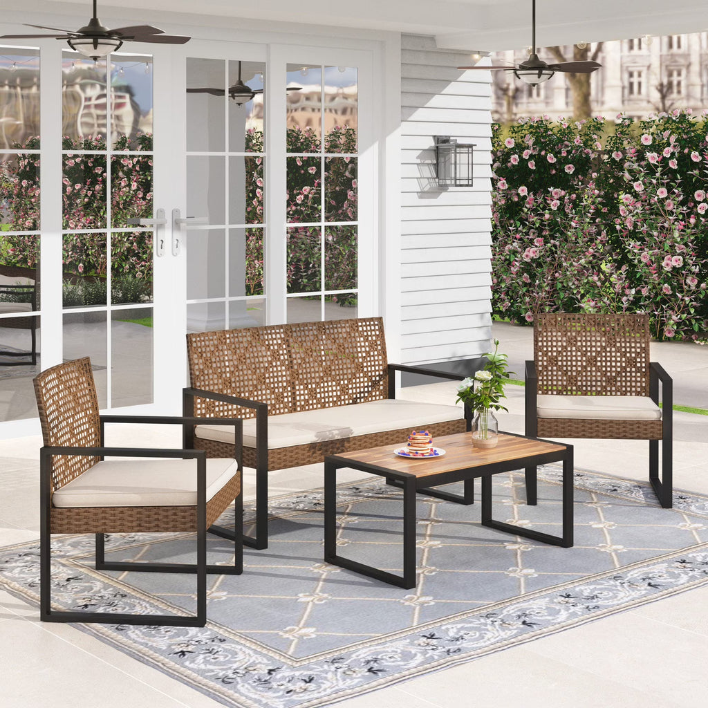 Beige 4 Piece Wicker Outdoor Conversation Set O9577