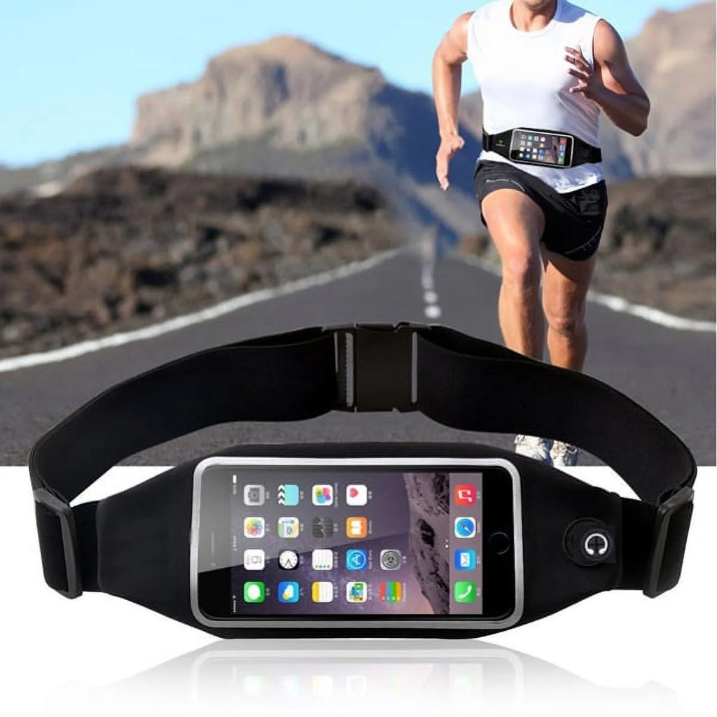 Black Sports Running Waist Bag Belt Case with Retractable Headset Hands-free with Mic L380000