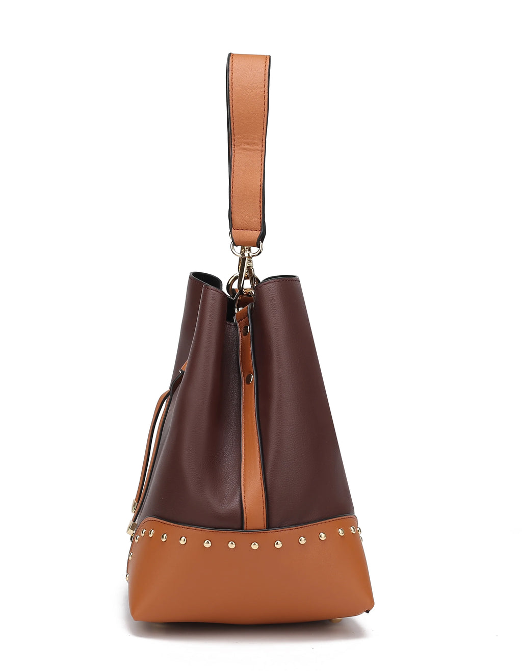 Coffee Cognac Vegan Leather Bucket Bag and Wristlet Wallet 2-Piece Set S6448