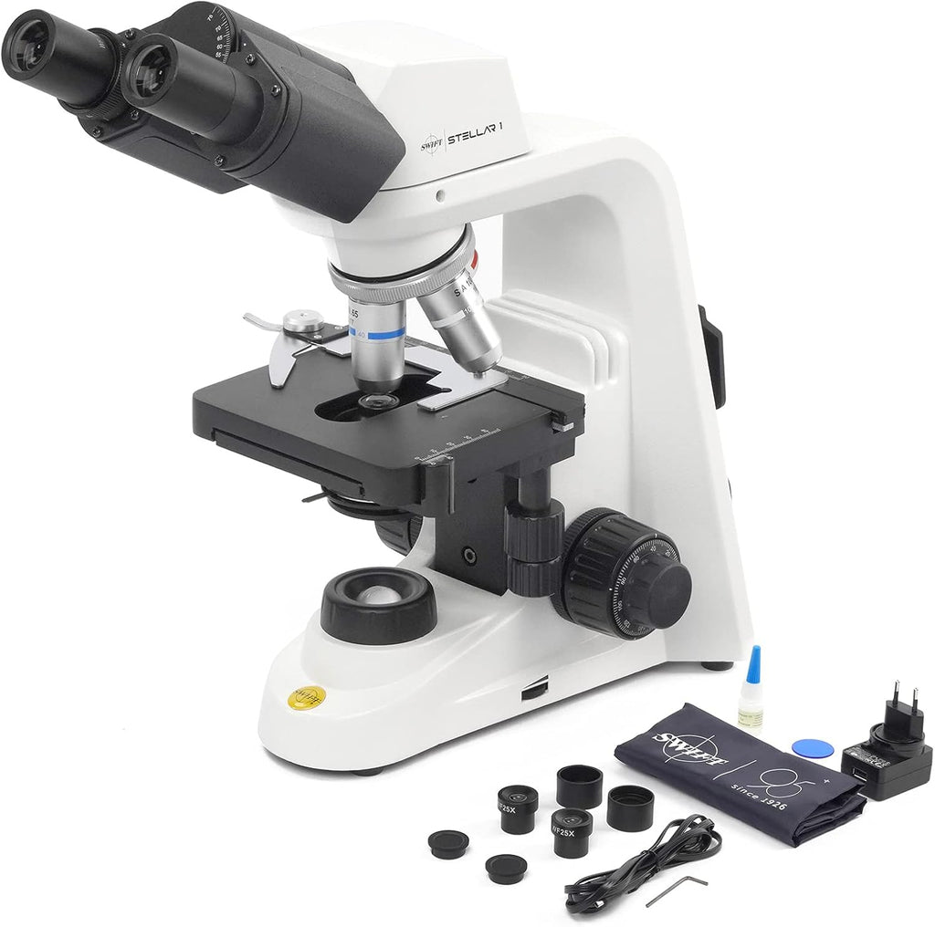 Professional Lab Compound Microscope, 40X-2500X Magnification, Binocular Head, Mechanical Stage A102