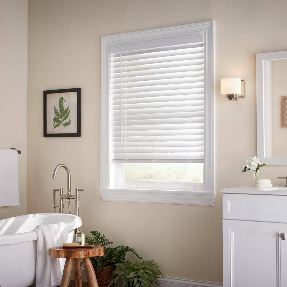 White Cordless Faux Wood Blind A4598