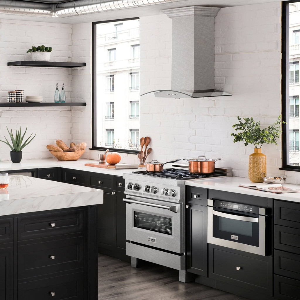 30x22 Wall Mount Range Hood in DuraSnow Stainless Steel & Glass Z11258