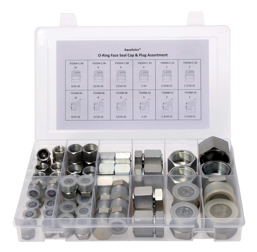 64 Pcs Galvanized Steel ORFS Cap & Plug Assortment Kit M718584