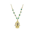 Silver Gold Plated Necklace Ruby Beads Hamsa Hand Pendant S752496