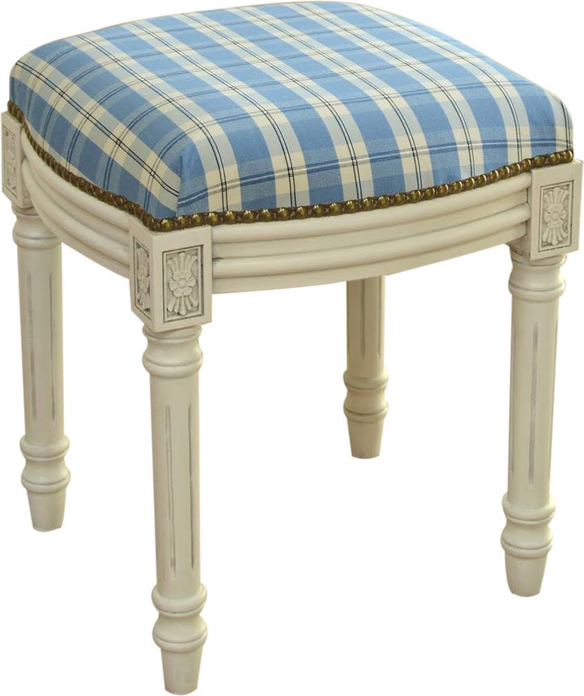 Blue Plaid Upholstered Vanity Stool Y359