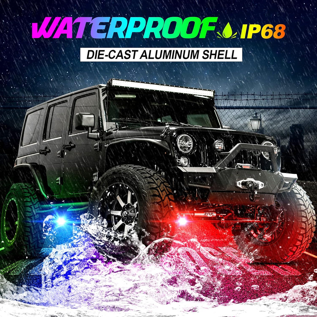 RGBW LED Rock Lights Kit, Multicolor Waterproof Neon Lights, 4 Pods Pack of 2 T719