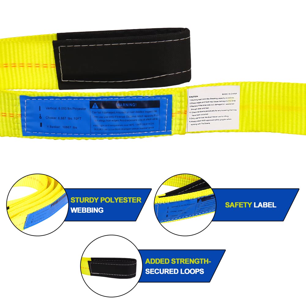 Lift Sling Straps 2 Pack 15,000lbs Tow Strap Nylon Recovery Strap Q3875