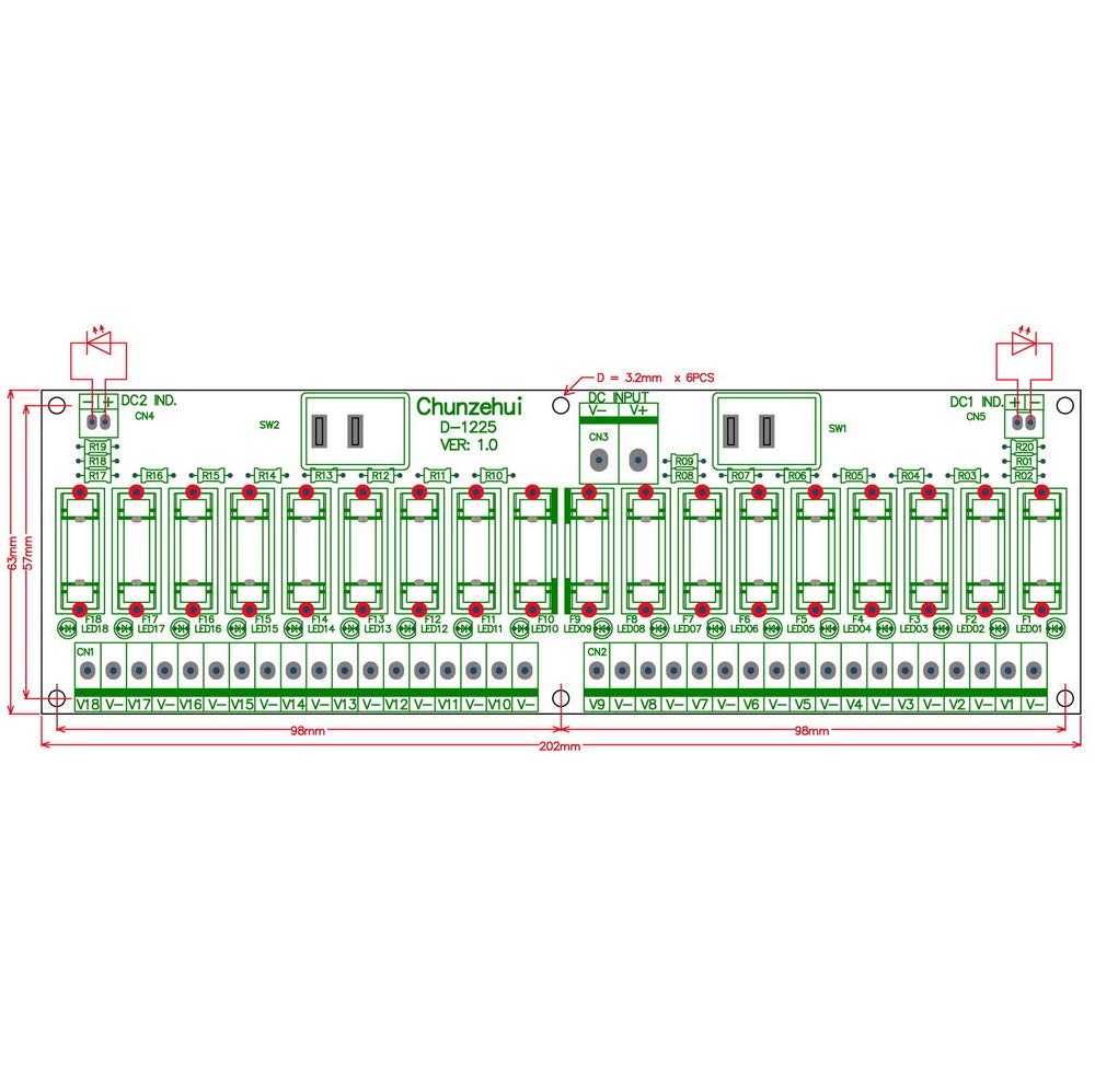 18 Channels 12V/24V 20A Power Distribution Fuse Module, Pack of 2 I59809