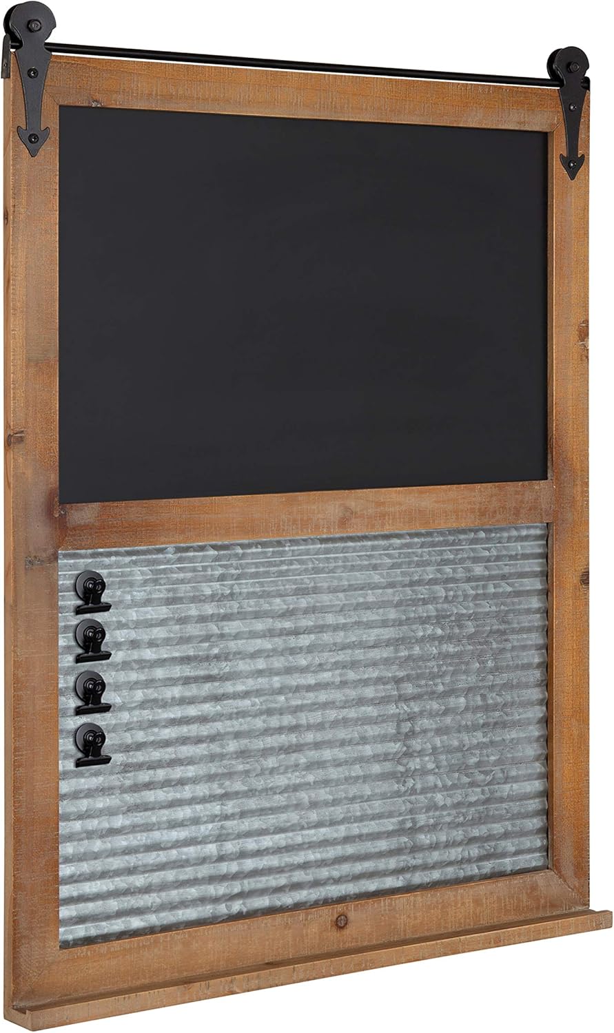 Rustic White Barn Door Wood Framed Organizer with Chalkboard and Magnetic Memo Area R889