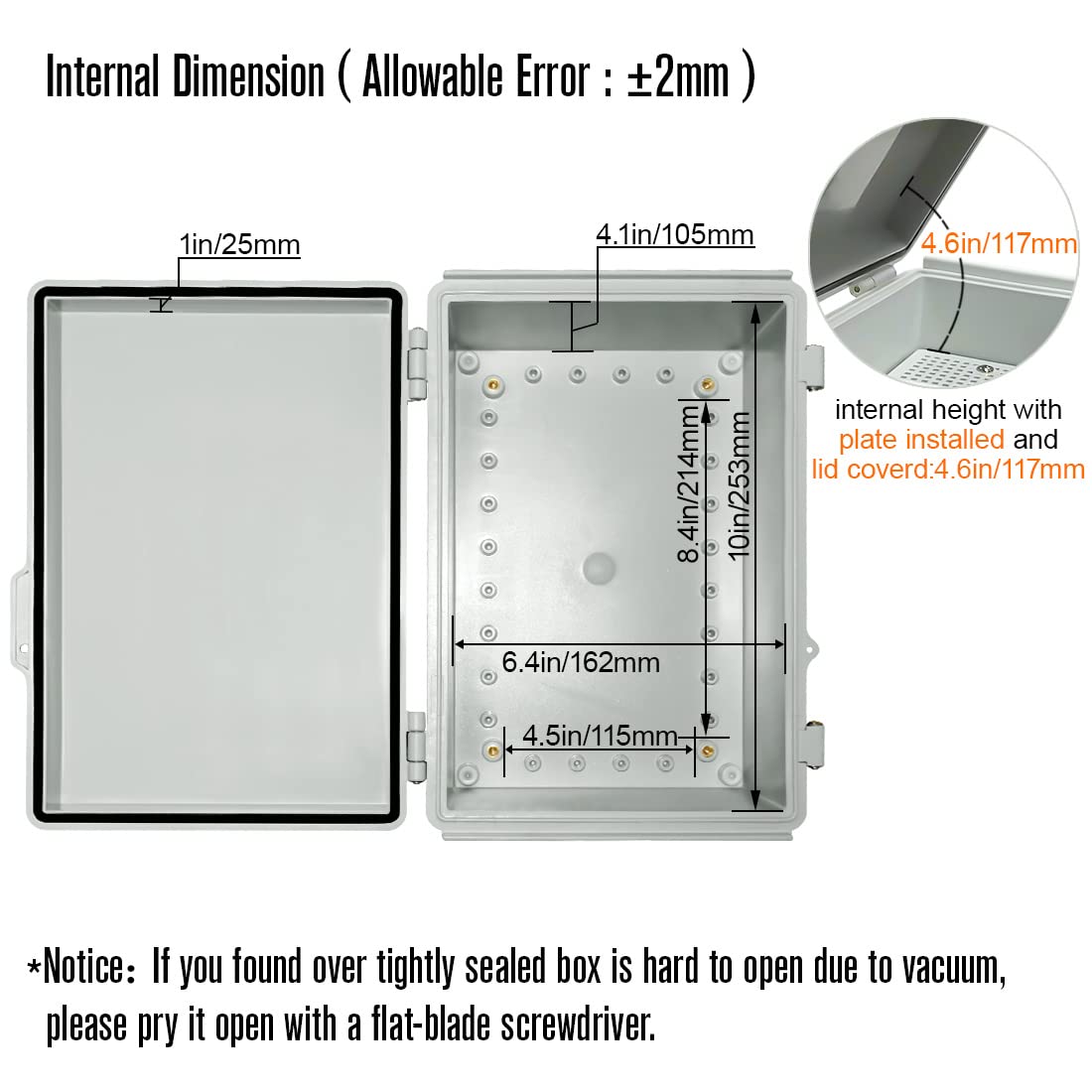 ABS Junction Box with Mounting Plate and Wall Bracket 11.4x7.5x5.5 inch T77576