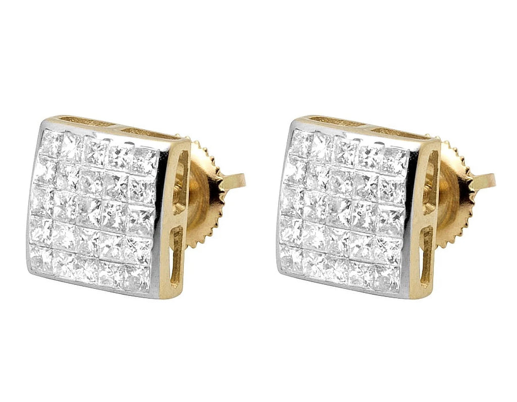 14K Yellow Gold Princess Diamond Stud Earrings P214