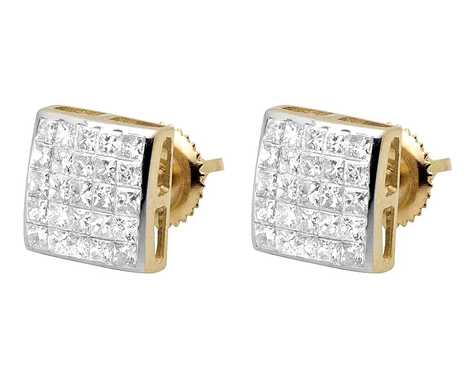 14K Yellow Gold Princess Diamond Stud Earrings P214