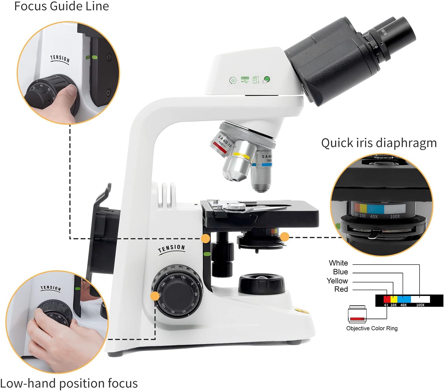 Professional Lab Compound Microscope, 40X-2500X Magnification, Binocular Head, Mechanical Stage A102