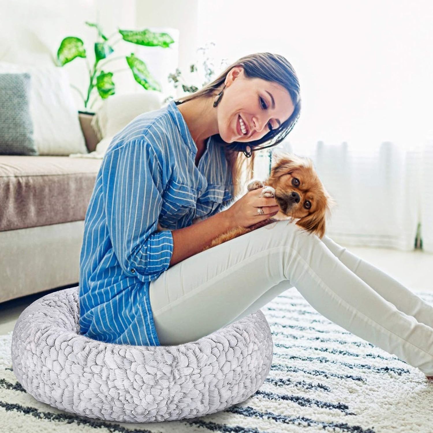 Calming Donut Dog Bed Round Fluffy Plush Washable Cuddler Pack of 2 B22075