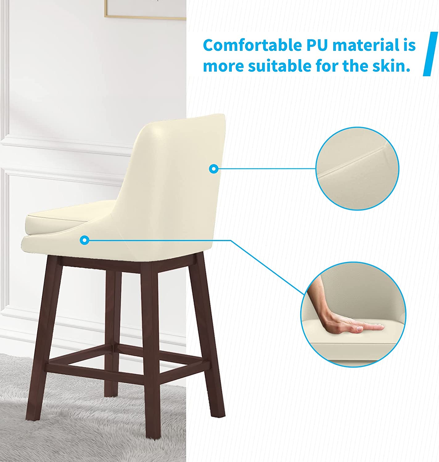 Set of 4 Faux Leather Counter Height Bar Stools with Backs X80294