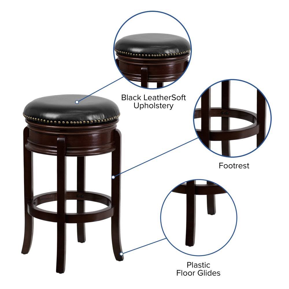 Light Cherry Wood Barstool with Black Leather Swivel Seat U6294
