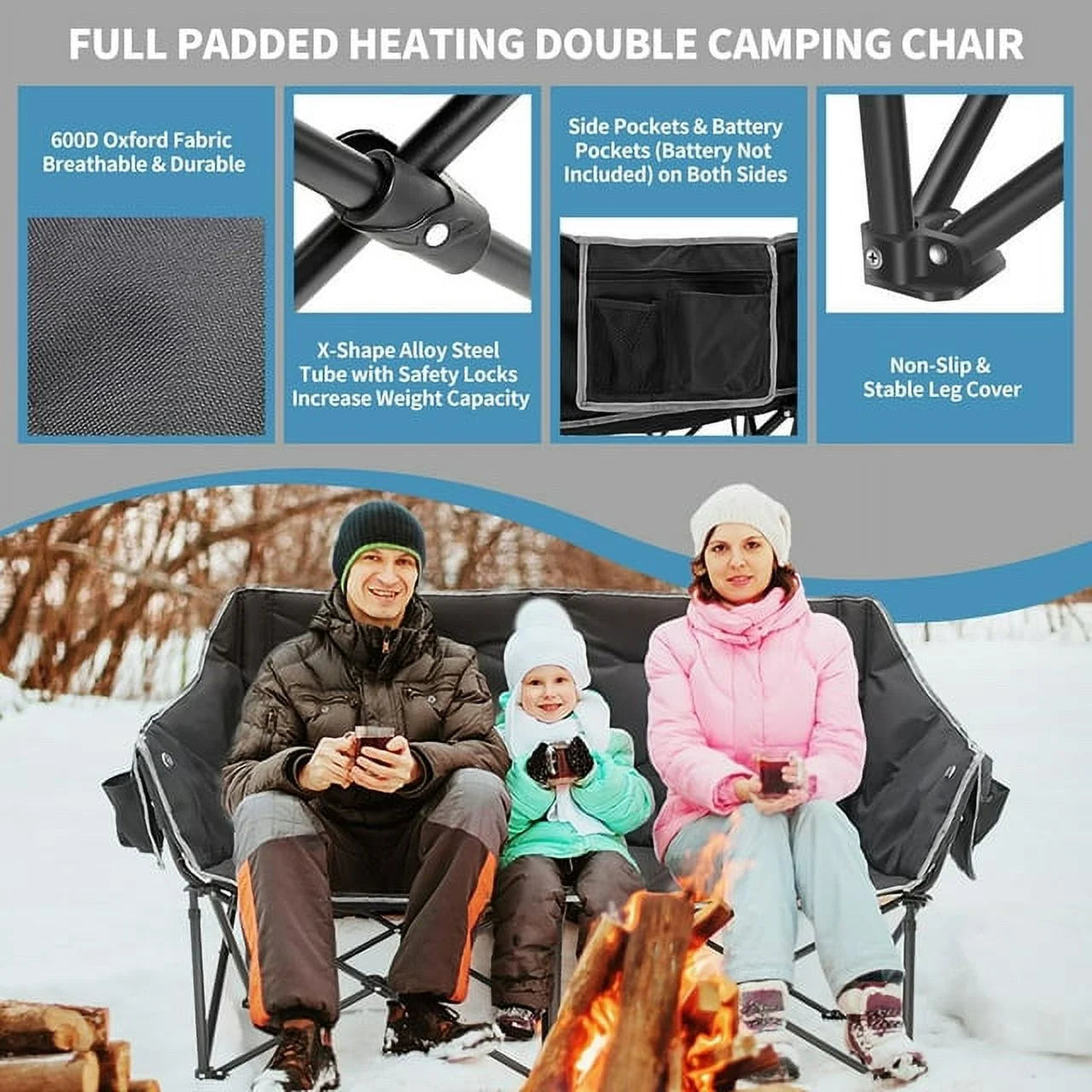 Heated Double Folding Camping Chair Z860297