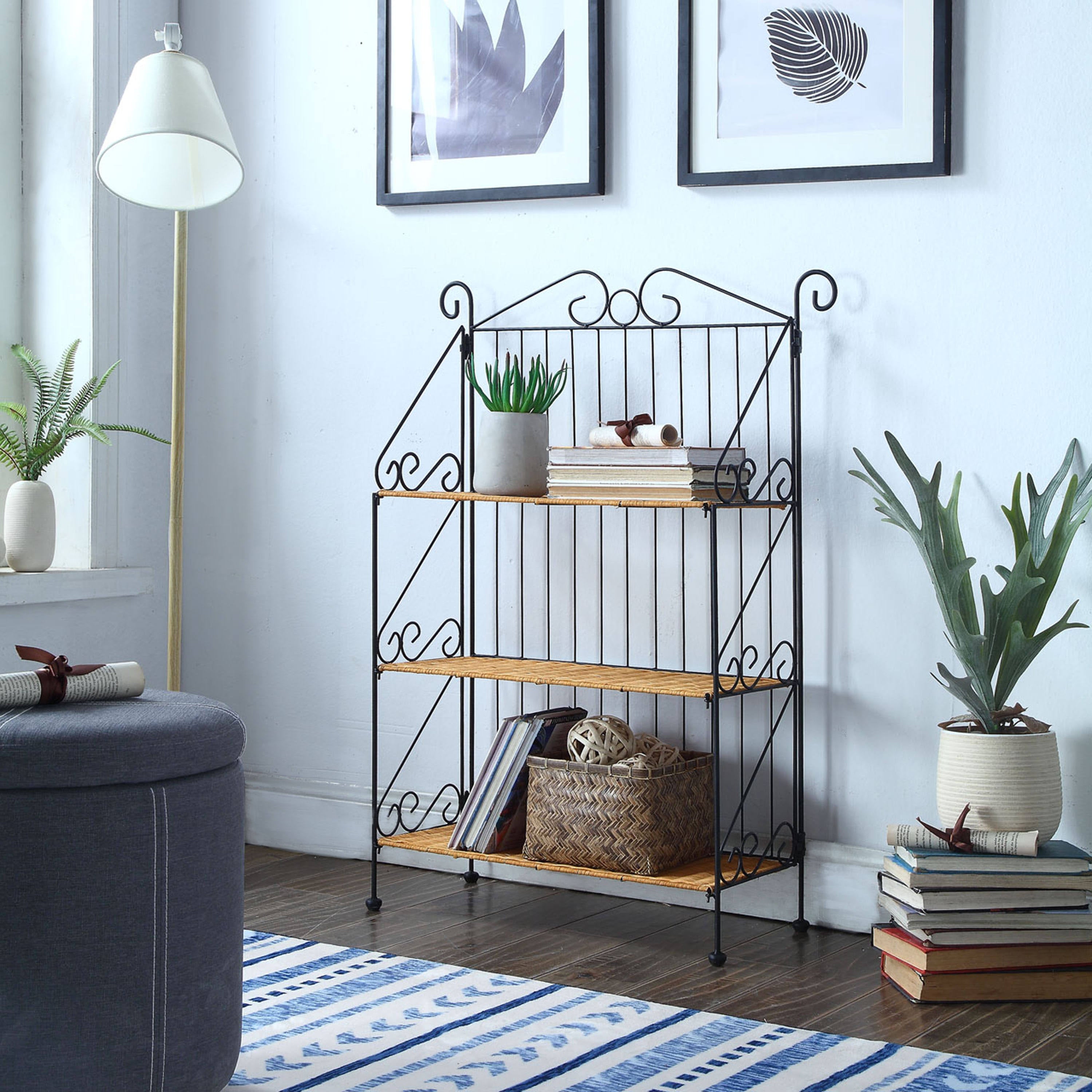 3 Tier Wicker Metal Bookcase E972696