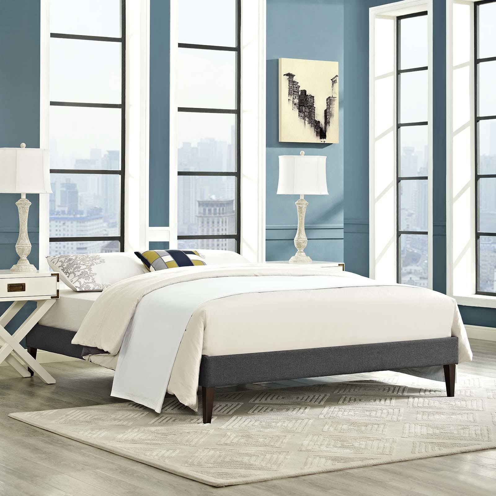 Teal Queen Fabric Bed Frame with Squared Tapered Legs U58800