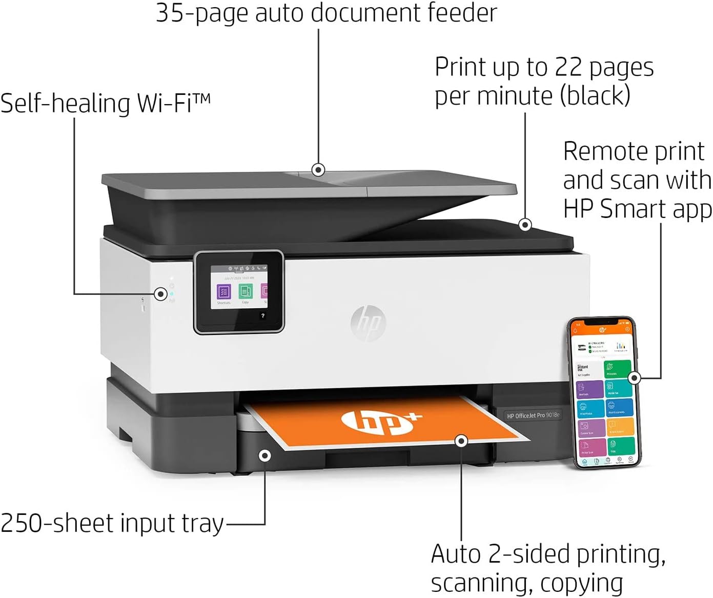 HP OfficeJet Pro All-in-One Wireless Color Inkjet Printer, Gray B603085
