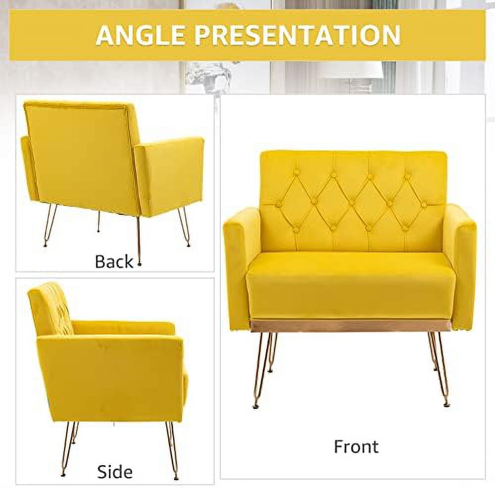 Mustard Velvet Accent Chair with Metal Legs Y3430