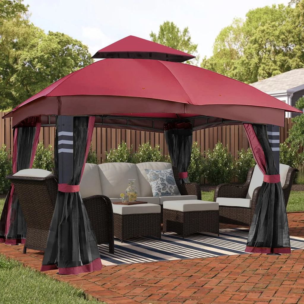 Burgundy 10x12 Gazebo Canopy with Mosquito Netting O5151