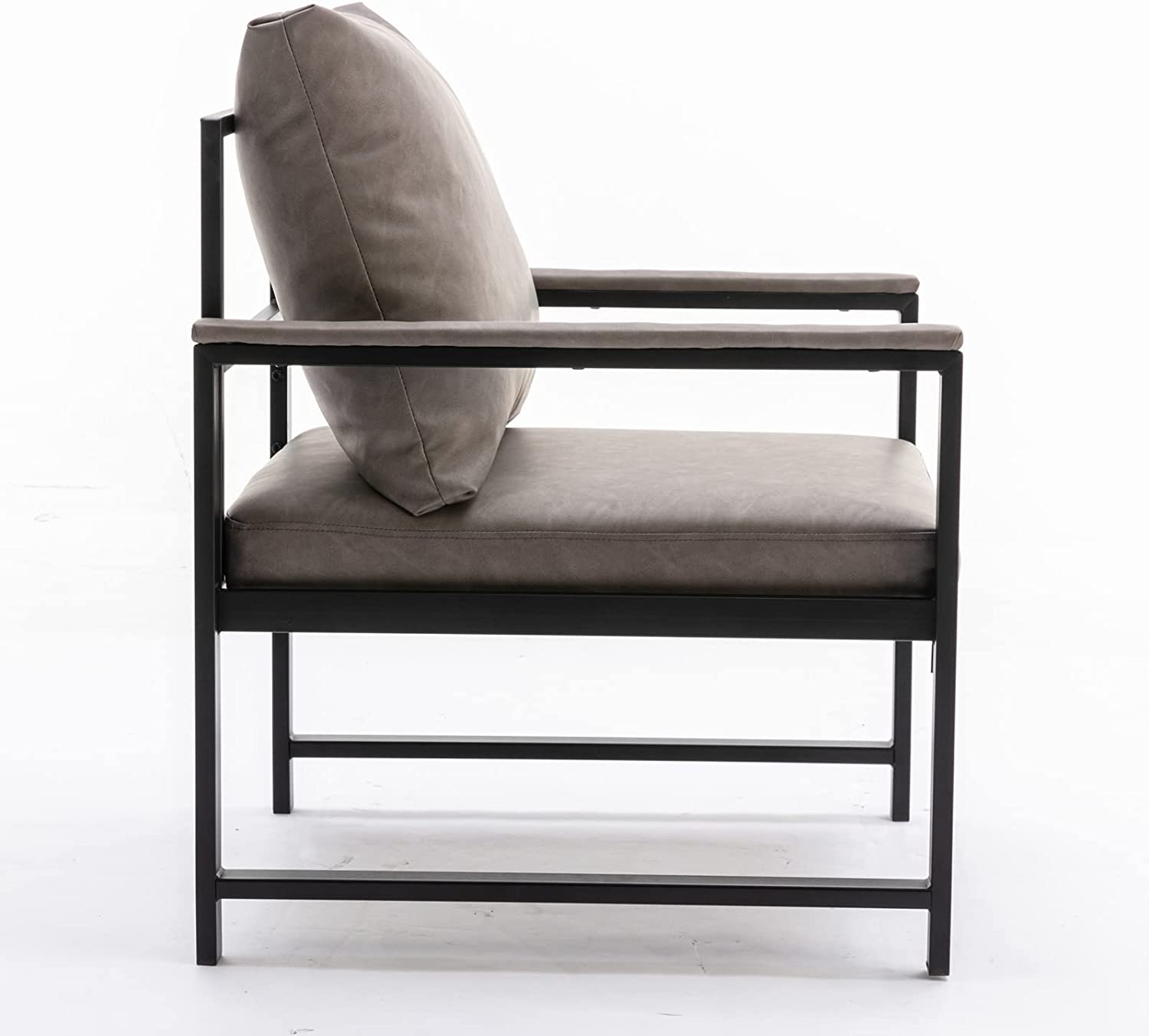 Gray Faux Leather Upholstered Accent Chair with Metal Frame J870218