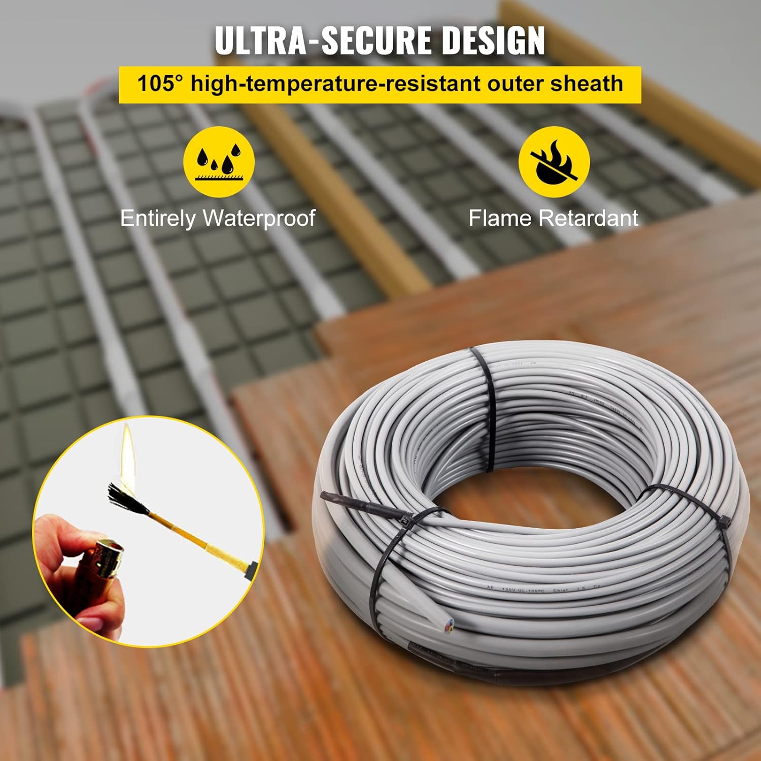 Floor Heating Cable 166.7 Square Feet with Temperature Control Panel C8001