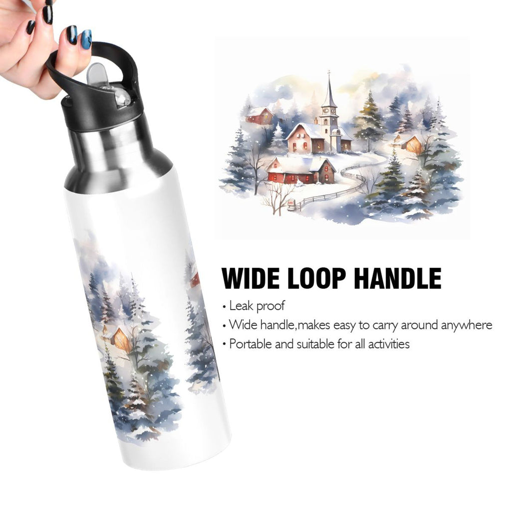 Stainless Steel Insulated Thermos Vacuum Flask Water Bottle with Straw Lid D3146