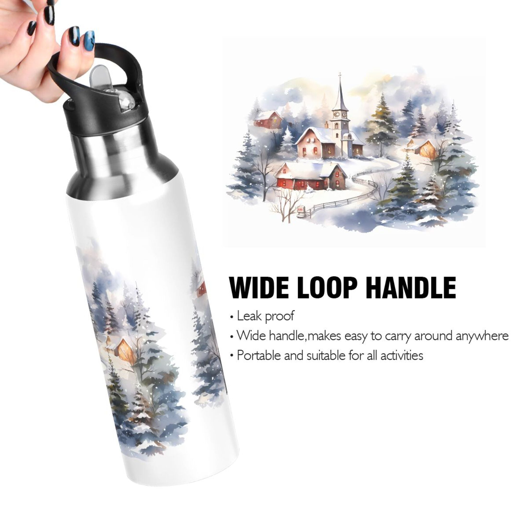 Stainless Steel Insulated Thermos Vacuum Flask Water Bottle with Straw Lid D3146