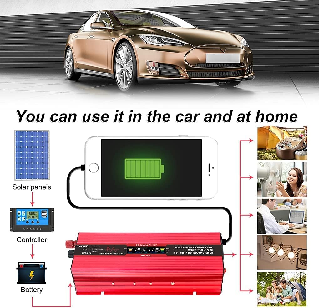 1000W Pure Sine Wave Power Inverter 12V 110V DC to AC Car Inverter with LED Display R311248