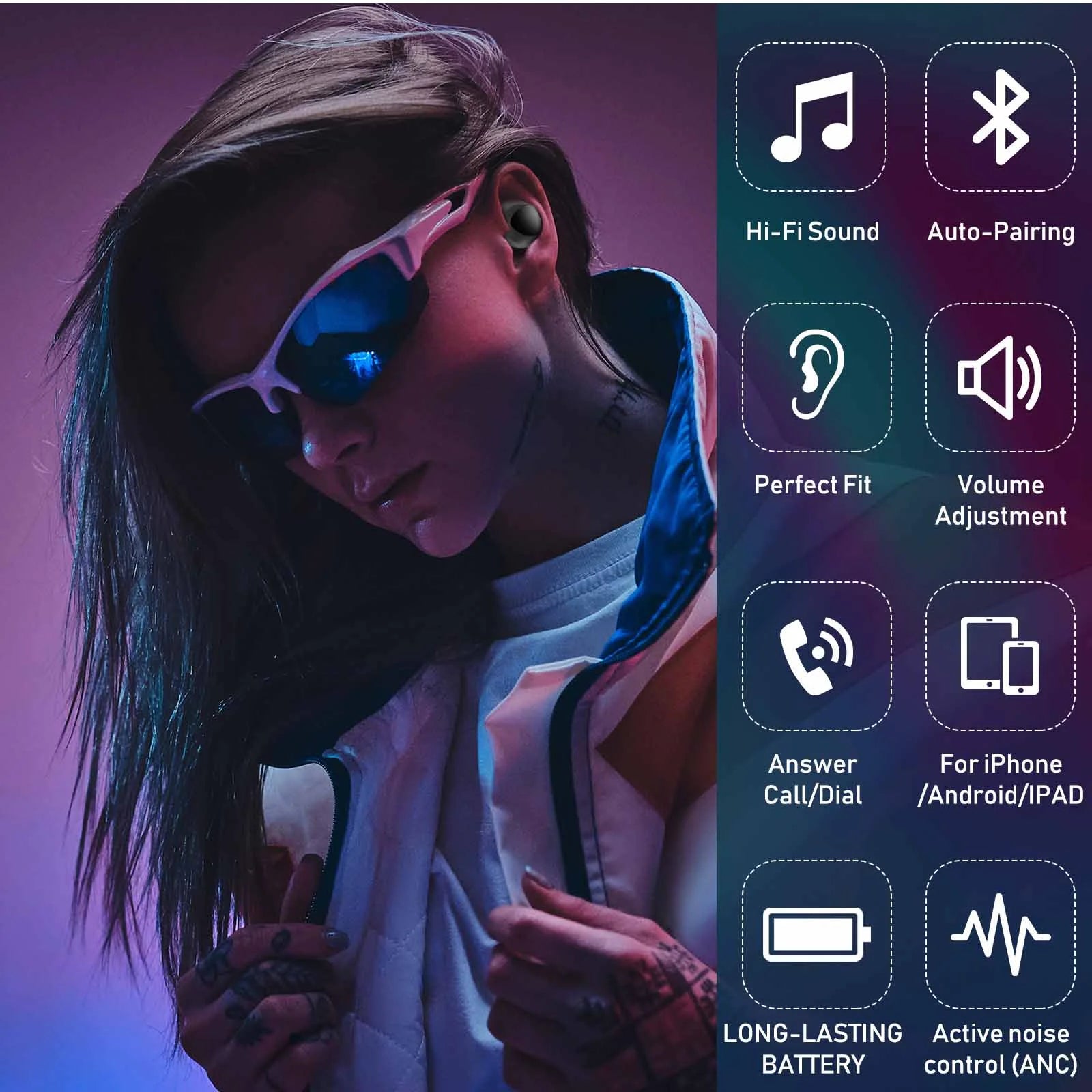 Black True Wireless Earbuds with Active Noise Cancelling T911
