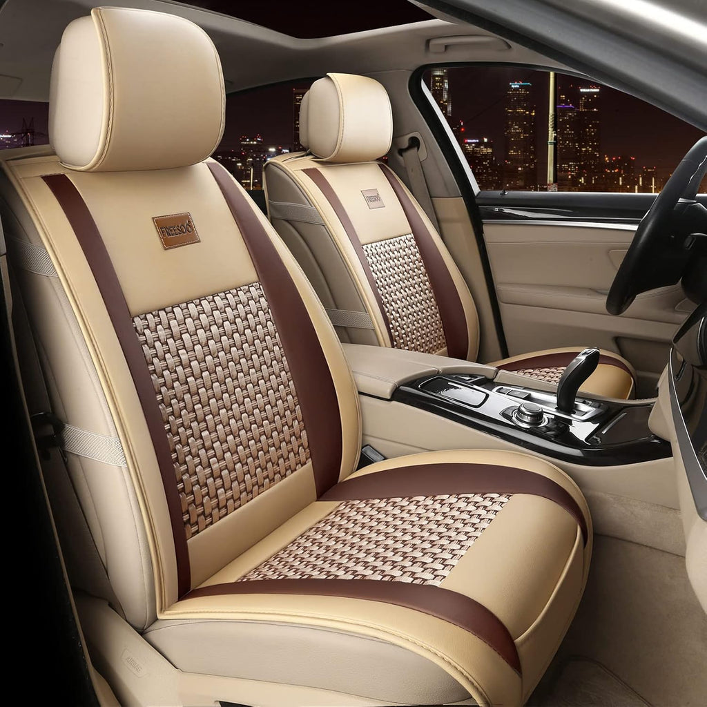 Khaki Black 2PCS Leather Car Seat Cover Y16569