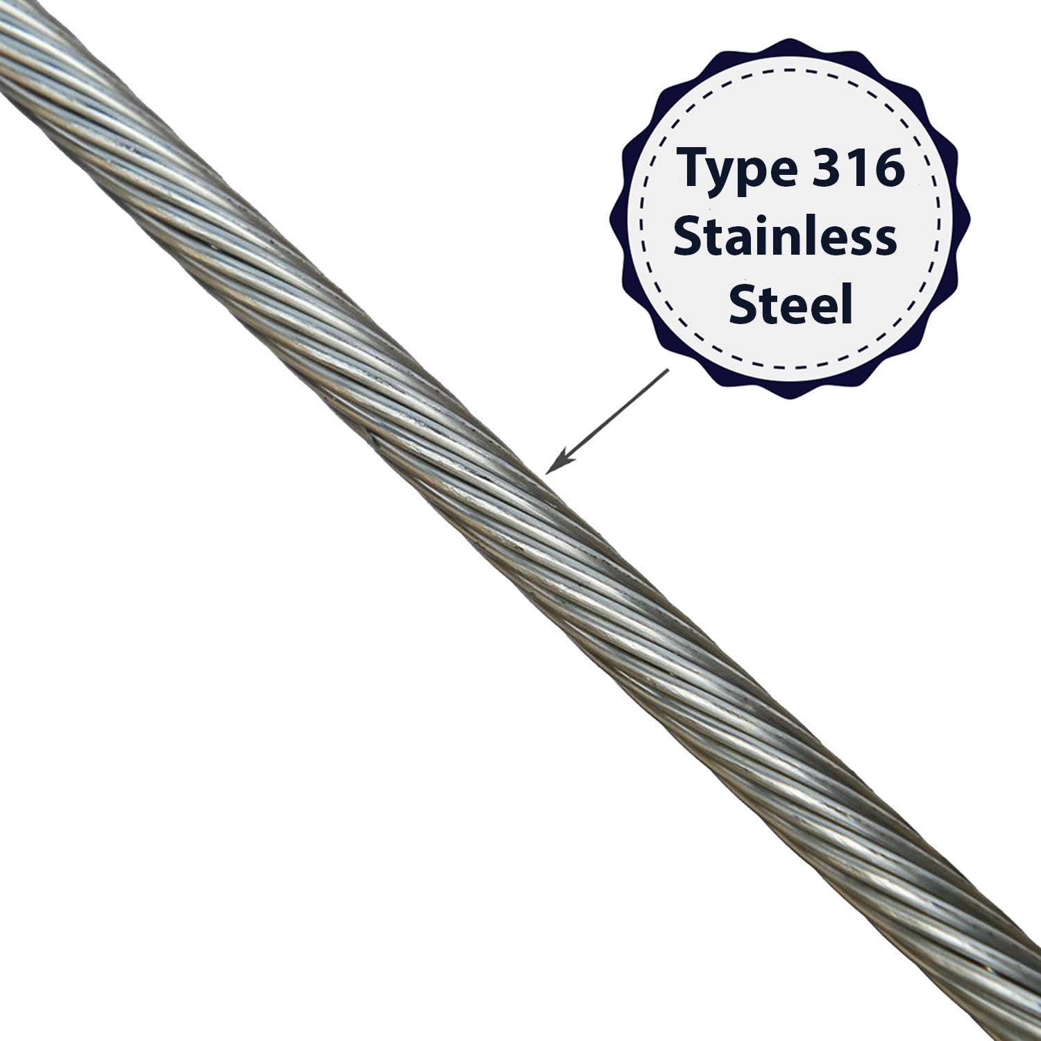 3/16x22 x 200&, 1x19, Grade 316 Stainless Steel Cable Reel F53437