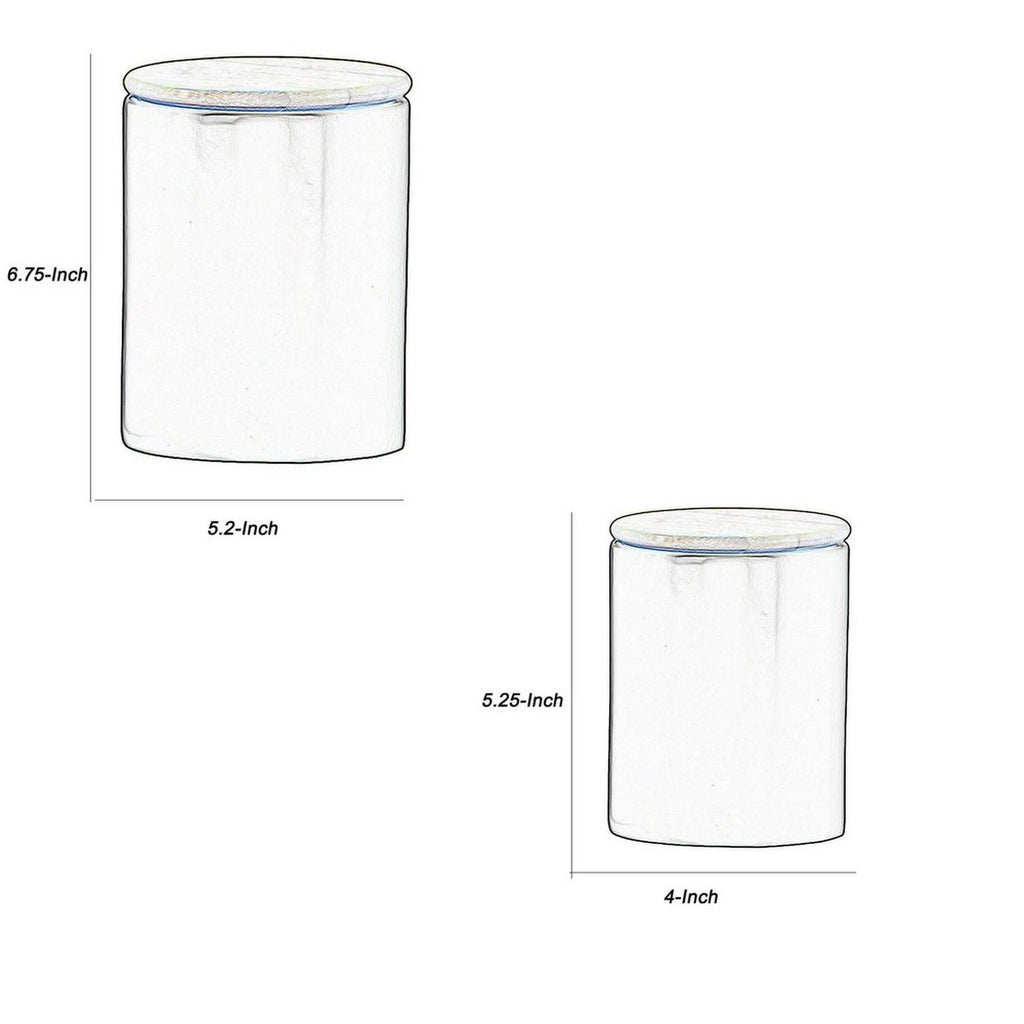 Dual Tone Round Ceramic Canister with Wooden Lid, Set of 2 U183