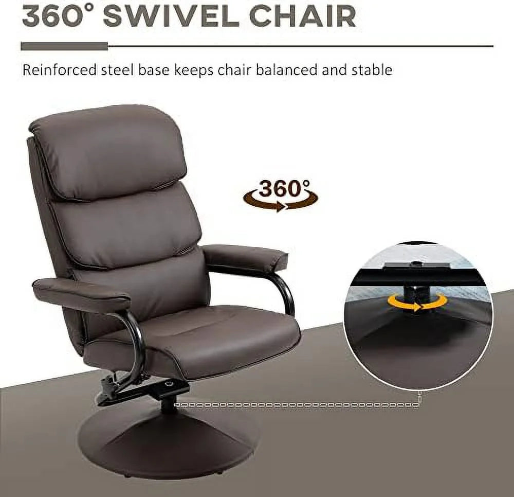 Brown PU Leather Swivel Recliner Chair with Ottoman G41339