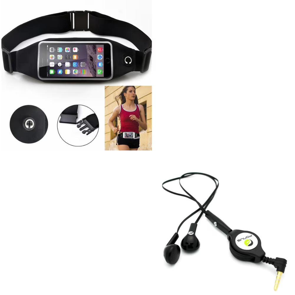 Black Sports Running Waist Bag Belt Case with Retractable Headset Hands-free with Mic L380000