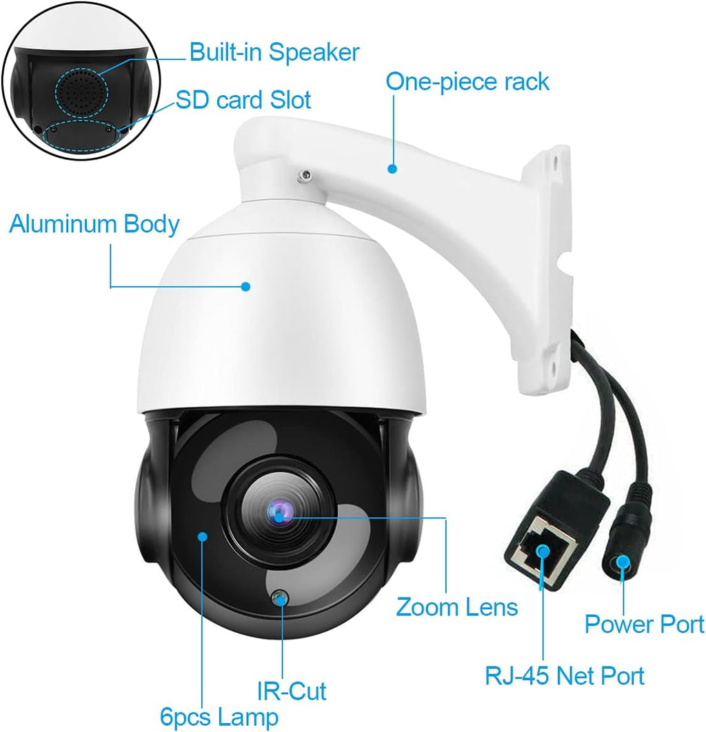 5MP PTZ PoE IP Security Camera with 20x Optical Zoom, 260ft IR Night Vision, IP66 Waterproof L3646