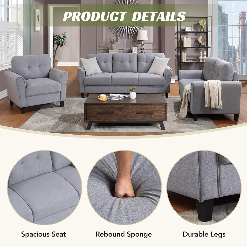 Light Grey-Blue 3-Seat Sectional Sofa Set I660