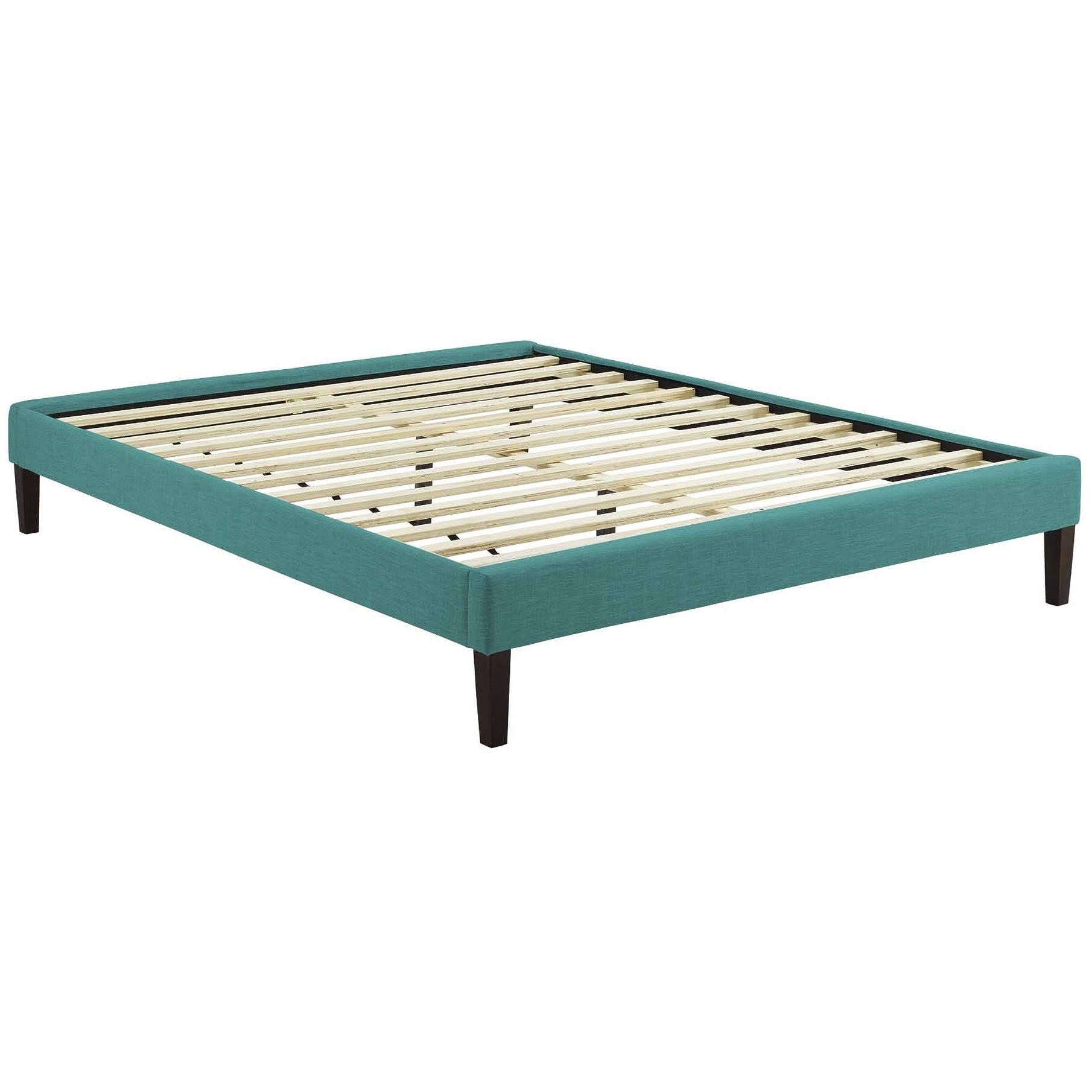 Teal Queen Fabric Bed Frame with Squared Tapered Legs U58800