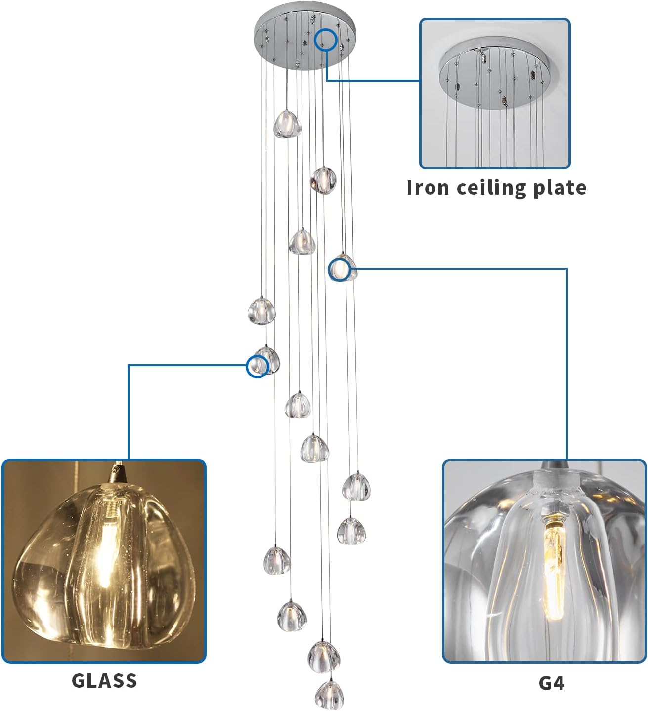 Crystal Chandelier 14 Lights High Ceiling Raindrop Pendant Light W15.7 x H157 L1694