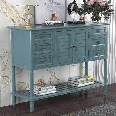Green 6 Drawer Solid Wood Console Table K601140