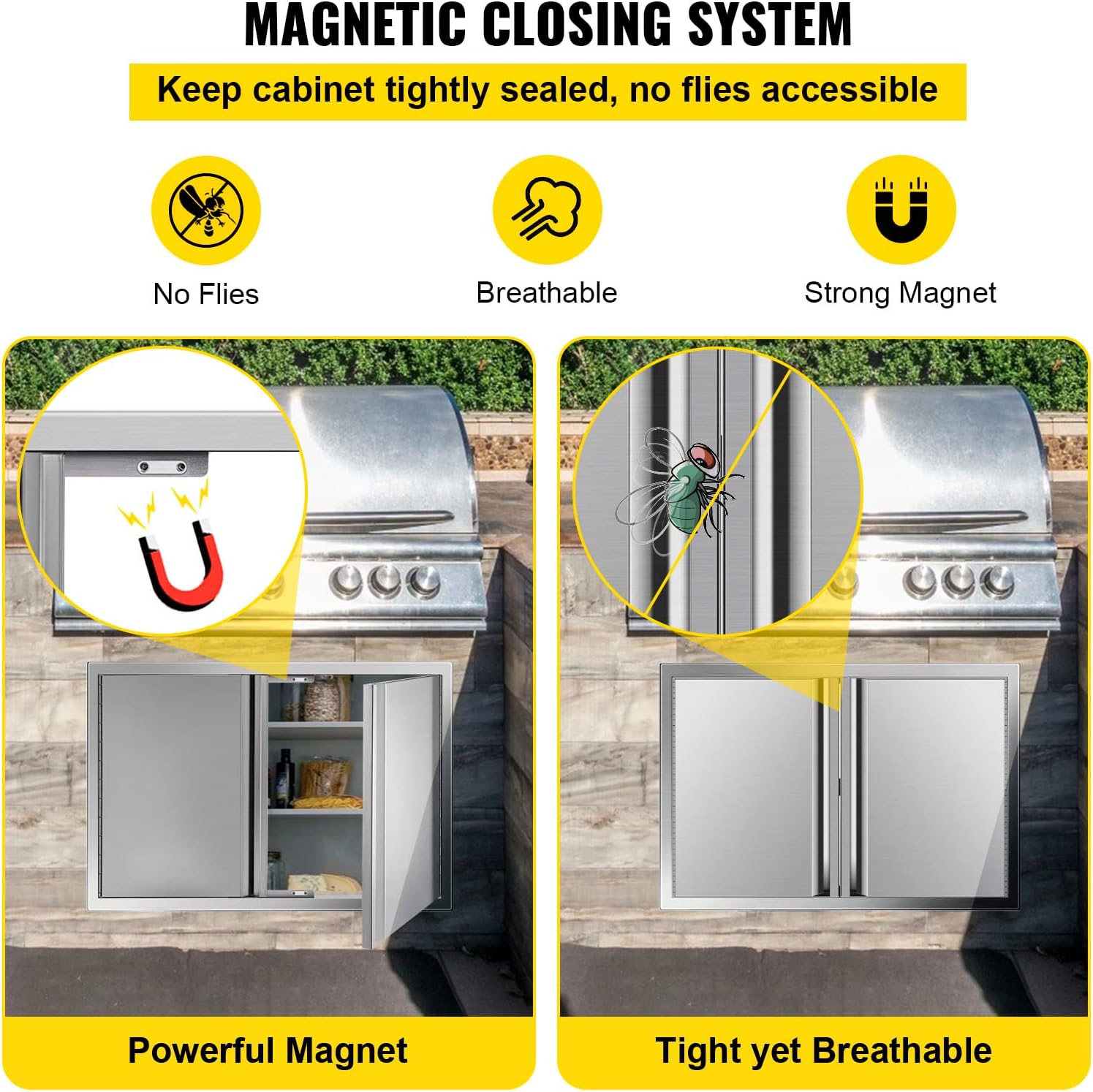 Stainless Steel Double BBQ Access Door with Recessed Handle F510