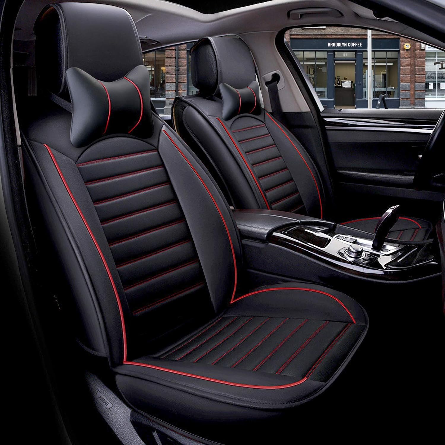 Khaki Black 2PCS Leather Car Seat Cover Y16569
