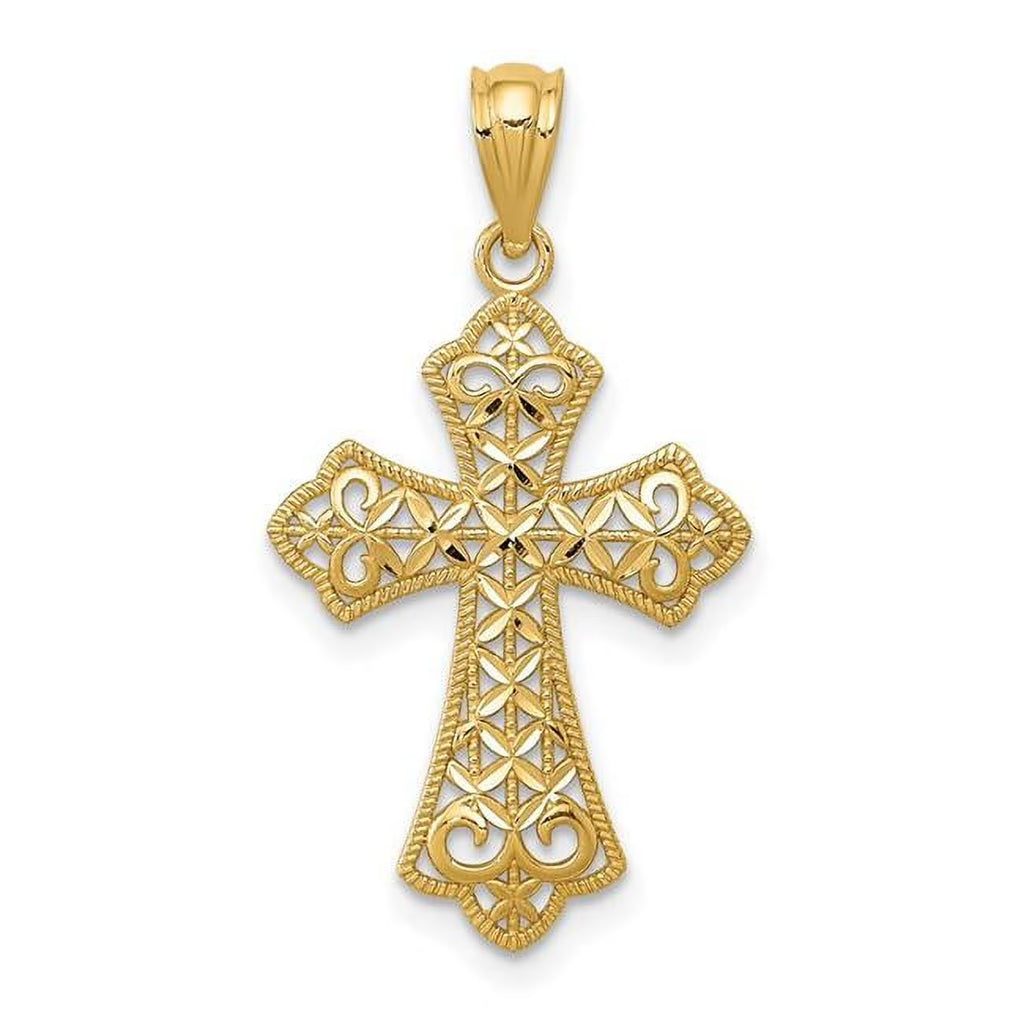 14K Yellow Gold Polished Filigree Cross Pendant W839